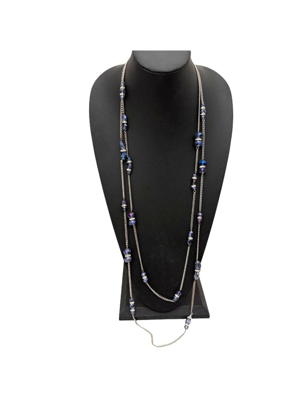 Simply Vera Wang Necklace Crystal Layered Boho Purple Blue Silver Tone 40 inches